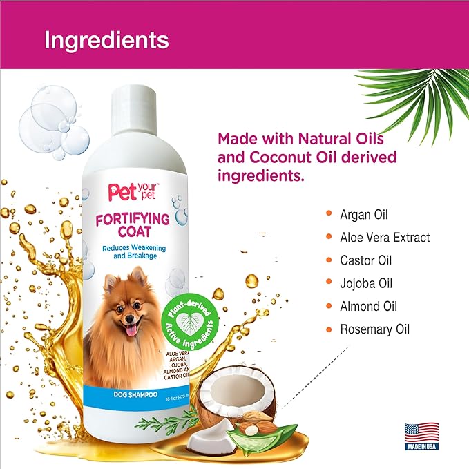 Natural Dog Shampoo for Coat Strength – Fortifying Formula with Argan, Jojoba Oil & Aloe Vera – Deodorizing & Moisturizing Grooming Wash for Shedding & Sensitive Skin - 16 oz