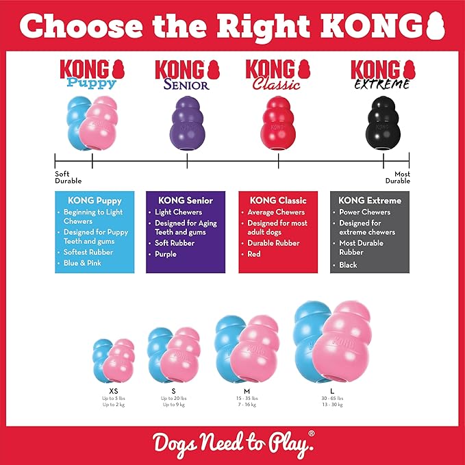 KONG Puppy - Natural Teething Rubber Chew Toy for Dogs - Stuffable Dog Toy for Extended Playtime - Chew & Fetch Toy for Puppies - for Large Puppies - Blue