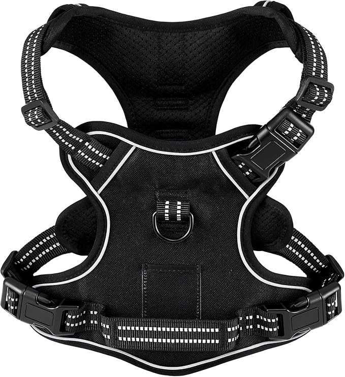 Extra Small Dog Vest Harness, No-Pull Pet Harness with 2 Leash Clips, Adjustable Soft Padded Dog Vest, Reflective No-Choke Pet Oxford Vest with Easy Control Handle for XSmall Dog Breeds, Black, XS