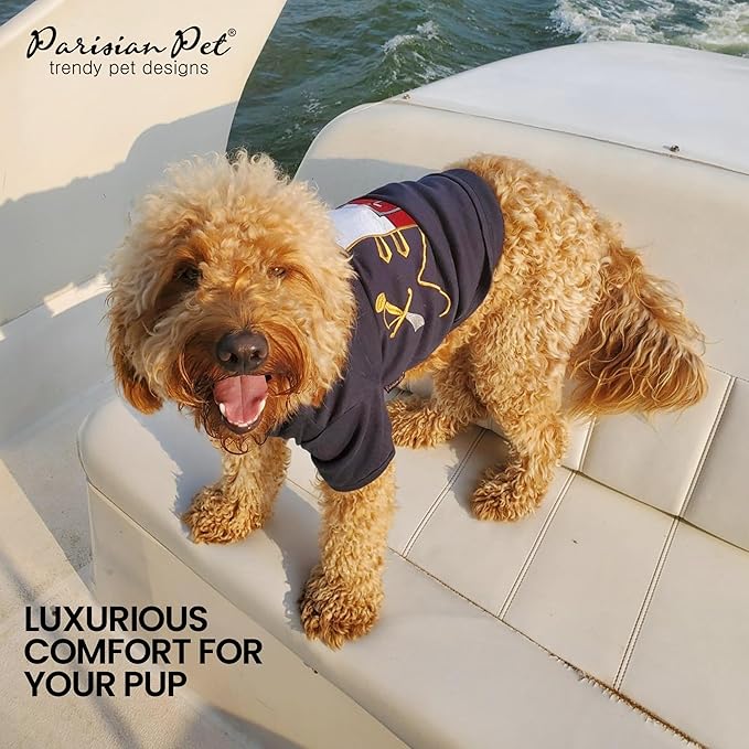 Parisian Pet Captain Sparrow - Pirate Dog Shirt - Embroidered Costume, 100% Cotton & Polyester, Sleeved, Black - Large Dog Shirt