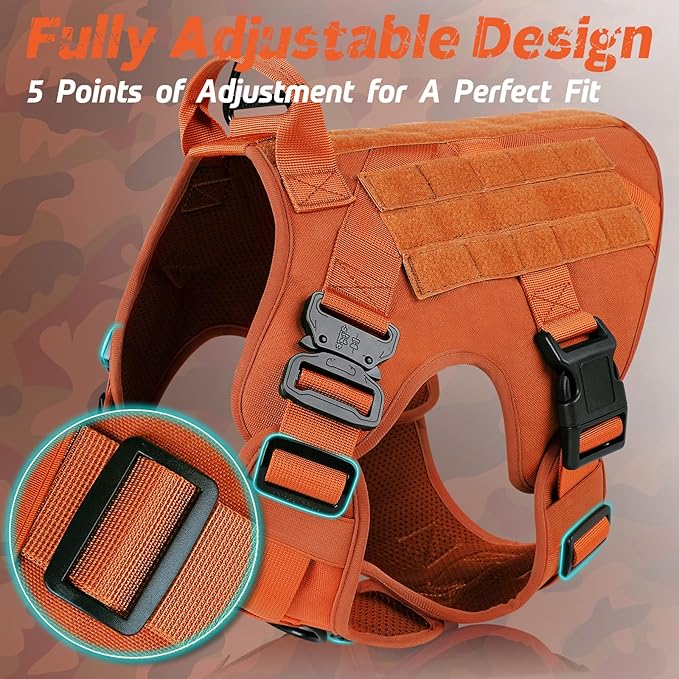 rabbitgoo Tactical Dog Harness for Large Dogs, Heavy Duty Dog Harness with Handle, No-Pull Service Dog Vest Large Breed, Adjustable Military Dog Vest Harness for Training Hunting Walking, Orange, XL