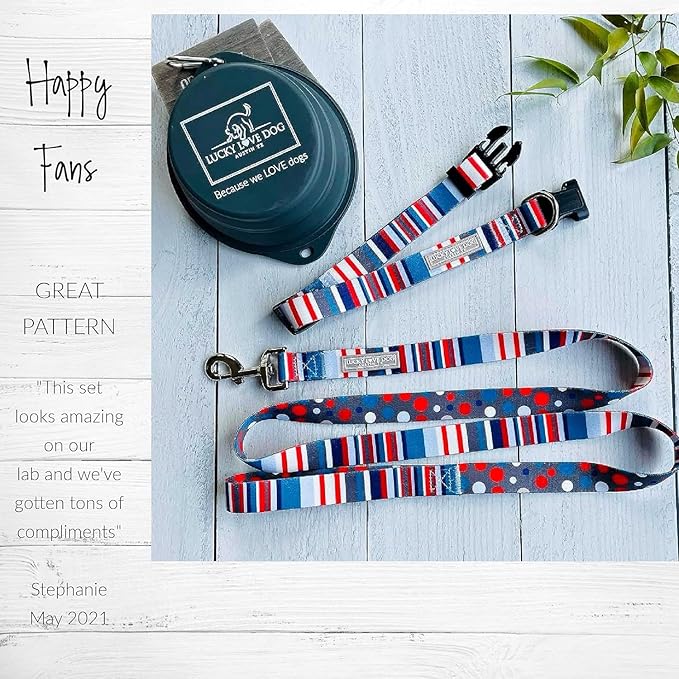 Lucky Love Dog, Nautical Martingale Dog Collar and Leash Set, Premium No Slip Collar and Leash Set, Polka Dot Striped Martingale Collar and Leash Set, for Dogs - (Medium, Linus Mart - Combo)
