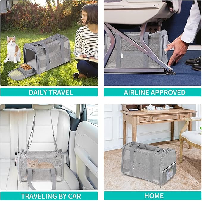 Cat Carrier for Cats, Soft Side Pet Carrier for Cats Small Dog, Collapsible Travel Dog Carrier Bag, Oeko-TEX Certified TSA Airline Approved Cat Carrier Backpack for Cats 15 lbs (Gray)