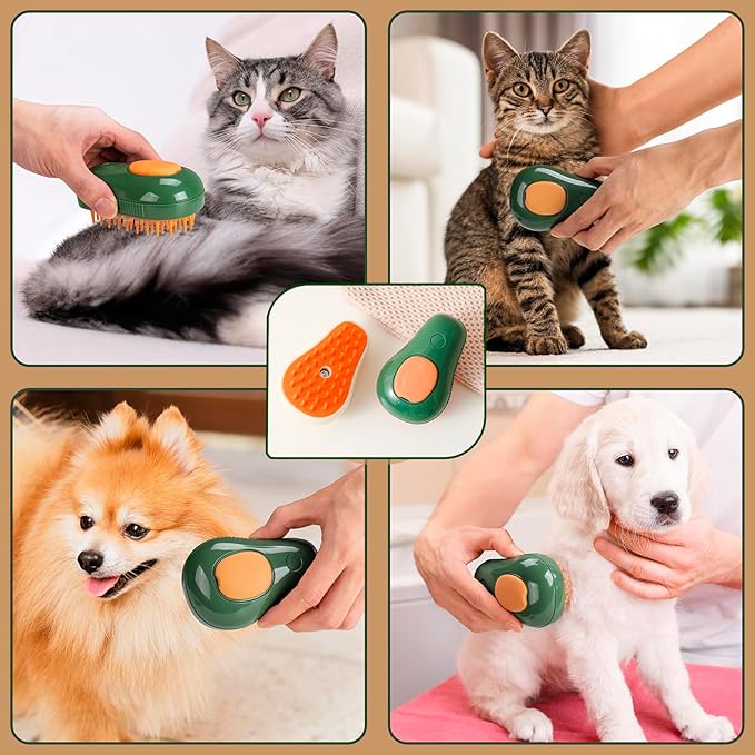 Cat Steam Brush, 3 in 1 Cat Brush for Shedding,Spray Cat Brush For Pets Grooming, Portable Pets Hair Removal Tool For Cats and Dogs, Pets Steamy Brush With Water Tank,Green