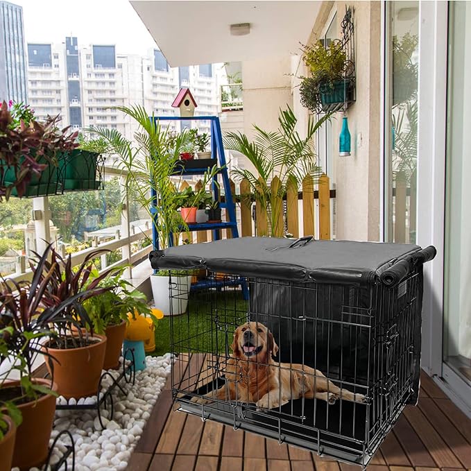Dog Crate Cover 30 Inch Dog Kennel Cover, Metal Small Dog Crate Bumper for Wire Dog Cage with1 2 3 Doors, Waterproof 600D Oxford Fabric Indoor/Outdoor Gray