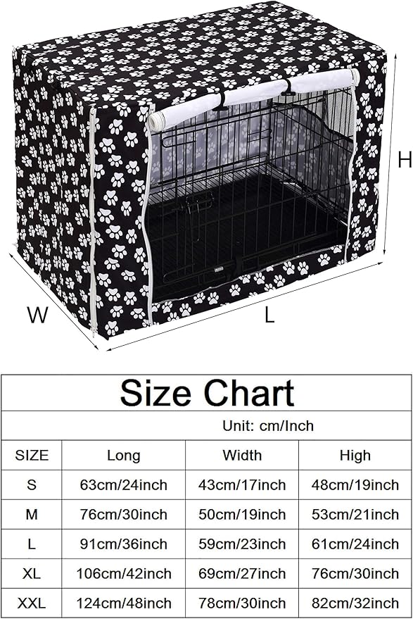 Dog Crate Cover Kennel Dogs Covers fits Small Medium Large crates cage Heavy Nylon Waterproof soundproof Indoor Outdoor - Cover only - Black paw - 24 inch