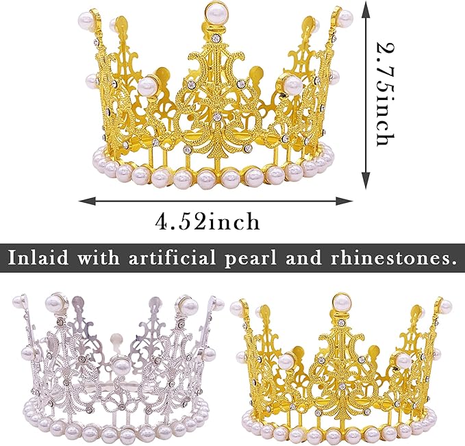 PET SHOW 2pcs Large Dog Crown Headband Sheep Big Pet Hat for Birthday Party Silver Gold Rhinestone Faux Pearl Crown for Boy Girl Wedding Hair Accessories Photo Prop Costume