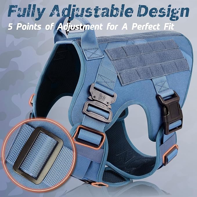 rabbitgoo Tactical Dog Harness for Large Dogs, Heavy Duty Dog Harness with Handle, No-Pull Service Dog Vest Large Breed, Adjustable Military Dog Vest Harness for Training Hunting Walking, Blue, XL