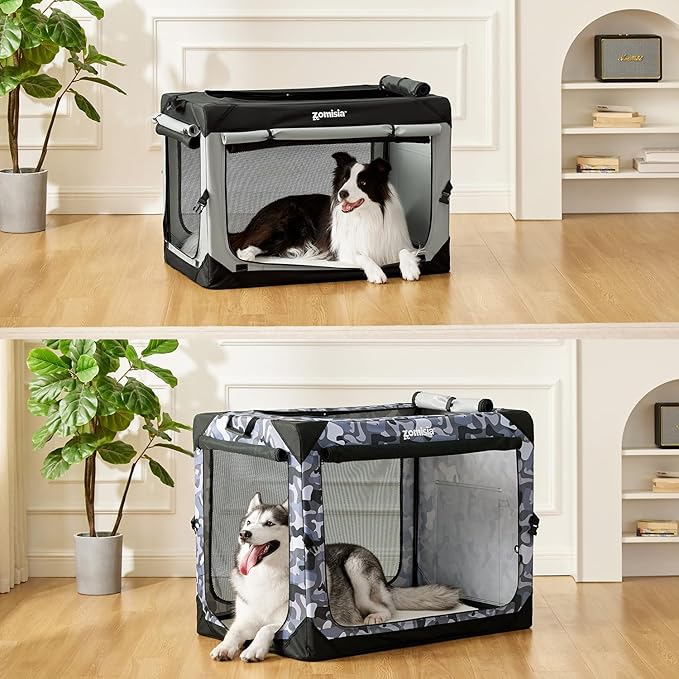 Collapsible Dog Crate for Large Dogs - 42 Inch Dog Travel Crate Portable with Breathable Mesh Windows, Soft Sided Dog Kennel Foldable for Indoor and Outdoor, Camo