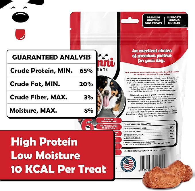 Freeze Dried Chicken Hearts for Dogs - Limited Ingredient Preservative Free High Protein Dog Treats - Raw Single Ingredient Treats for Pets - 3.75oz Bag