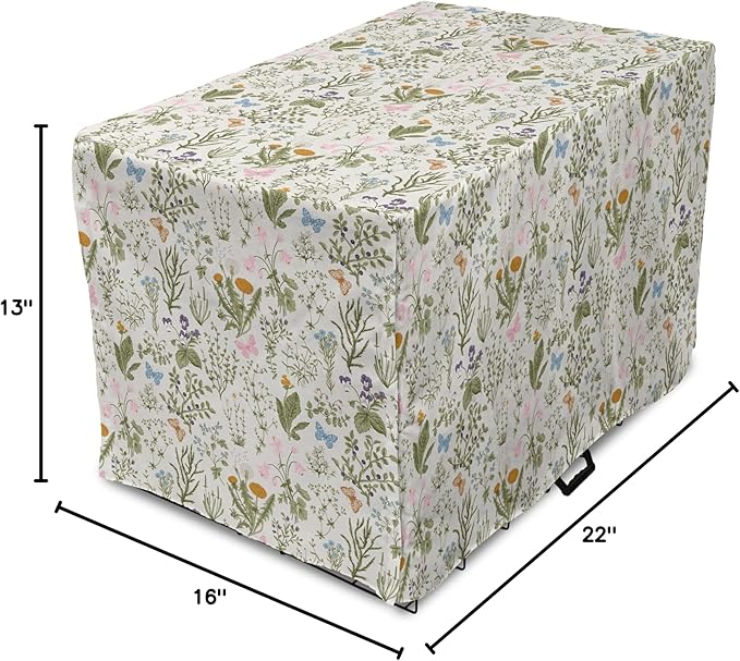 Ambesonne Floral Dog Crate Cover, Vintage Garden Plants Herbs Flowers Botanical Classic Design Art, Easy to Use Pet Kennel Cover for Small Dogs Puppies Kittens, 22 Inch, Pink Blue