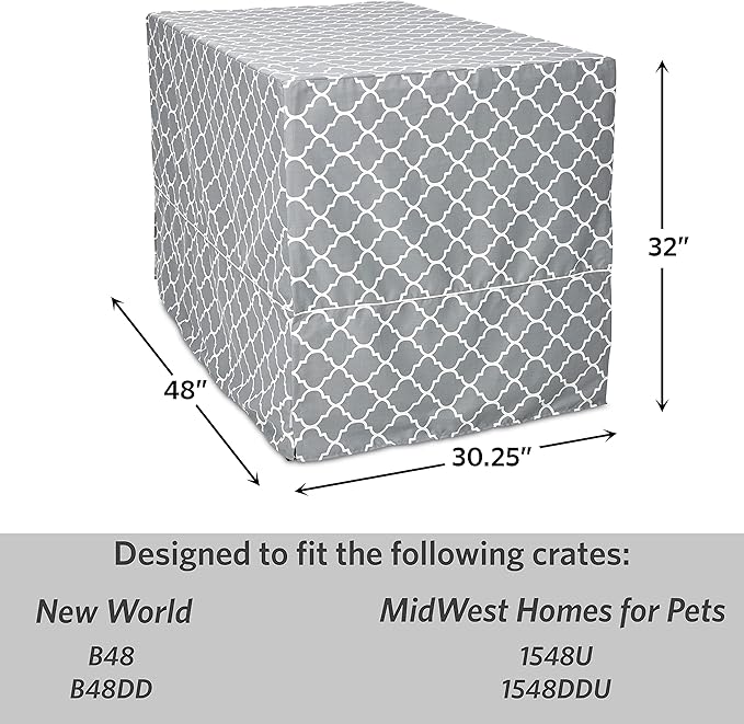 New World Pet Products Dog Crate Cover Featuring Teflon Fabric Protector, Dog Crate Cover Fits Midwest 48-Inch Dog Crates, Light Gray Designer Pattern