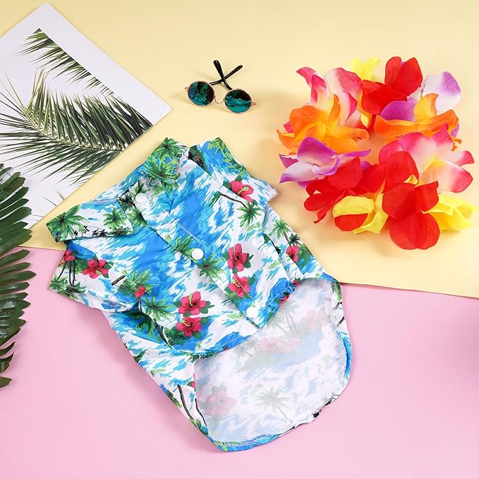 3 Pieces Pet Hawaiian Costume Summer Shirts Sunglasses and Wreath for Small to Medium Dog Cat (X-Large)