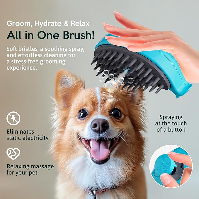 Cat Steam Brush for Shedding Pets 3 in 1 Function, Spritz Defur Comb for Kittens, Steamy Hair Rake for Long-Haired Dogs, Steamer Brush for Massage, Grooming and Removing Loose Hair