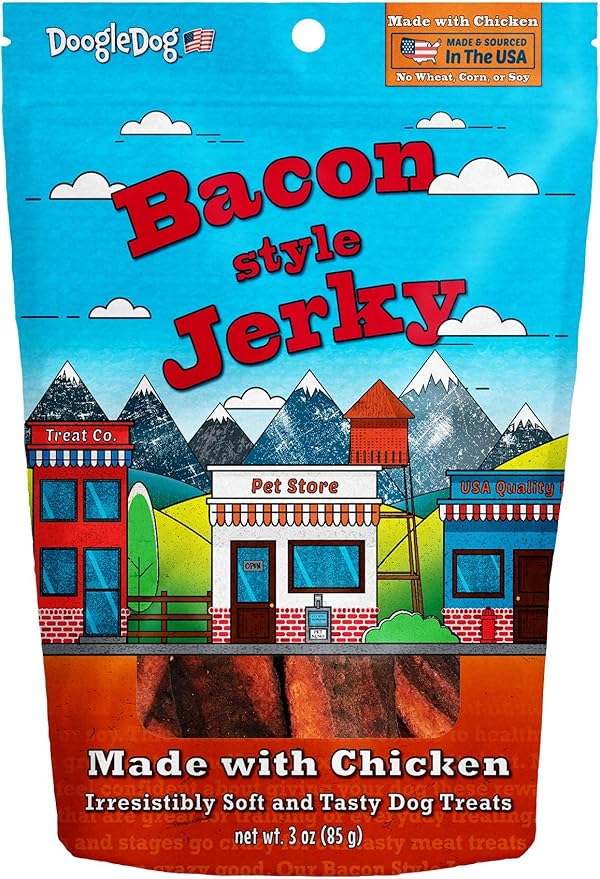 Bacon Style Jerky: Made with Chicken - Made in The USA Human Grade Dog Treats, 3oz