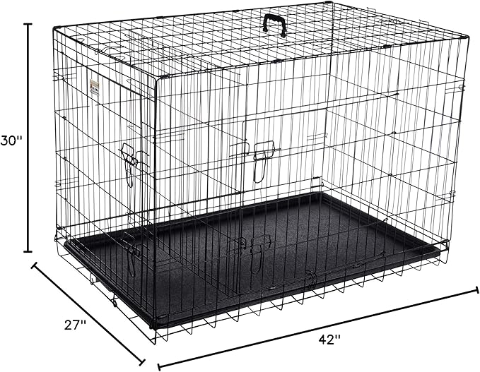 Dog Kennel - 42-Inch Dog Crate with Doors for Front and Side Access - Collapsible Dog Crate with Divider Wall Panel for Large Dogs by PETMAKER (Black)