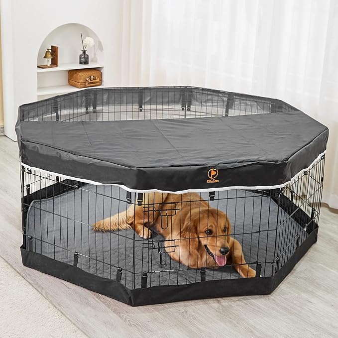 PJYuCien Dog Playpen Bottom Pad,Fits 24 Inch 8 Panels Regular Octagon Metal Exercise Pet Pen,Elastic Buckles Connections,Black (Note:Fence Not Included)
