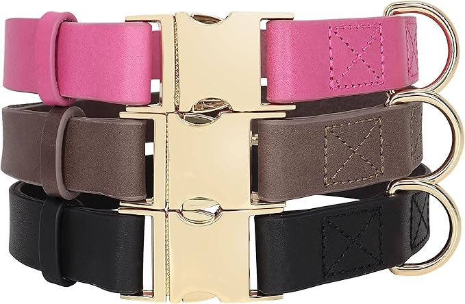 Beirui Genuine Leather Dog Collar with Quick Release Metal Buckle, Comfortable Leather Collar for Small Medium Large Dogs