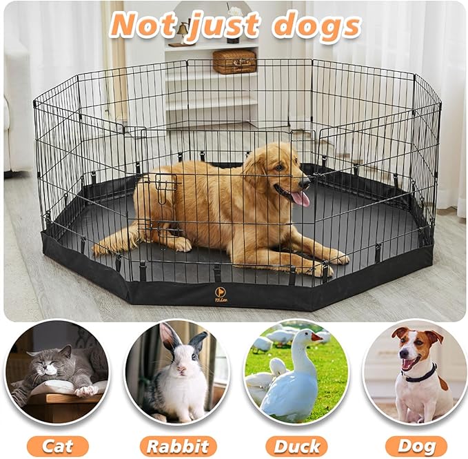 PJYuCien Dog Playpen Bottom Pad,Fits 24 Inch 8 Panels Regular Octagon Metal Exercise Pet Pen,Elastic Buckles Connections,Black (Note:Only Bottom,Fence Not Included)