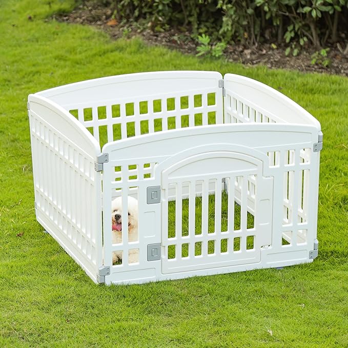 Pet Playpen with Door Dog Playpen Foldable Puppy Playpen for Puppies and Small Dogs 4-Panels Easy Assemble Easy Storing for Indoor and Outdoor, Garden Fence, Garden Border Fence (4 Panels)