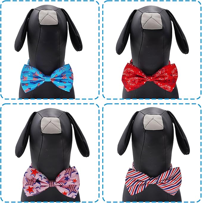 30 PCS 4th of July Dog Bow Ties Bulk for Small Medium Large Dogs Patriotic Dogs Bowties with Adjustable Ties Independence Day Bow Ties Party Grooming L