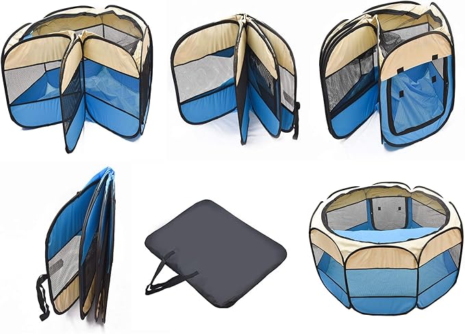 Pet Cat Playpen for Indoor Cats,Portable Pet Dog Playpen,Puppy Small Dog Cat Tent Crates Cage,29x29x16,Grey/Beige,1Pack