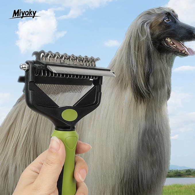 3-in-1 Pet Deshedding Tool - Undercoat Rake, Deshedding Brush, Dematting Comb for Dogs & Cats, Dog Brush for Shedding, Professional Grooming Brush for Double Coat, Long & Short Hair (Green)