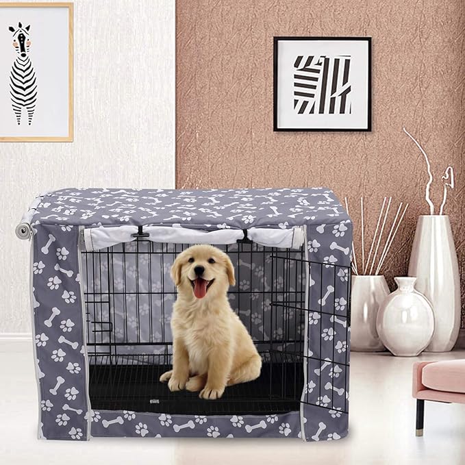 Pethiy Dog Crate Cover Durable Polyester Pet Kennel Cover Universal Fit for Wire Dog Crate - Fits Most 48 inch Dog Crates - Cover only-Sky Gray-48