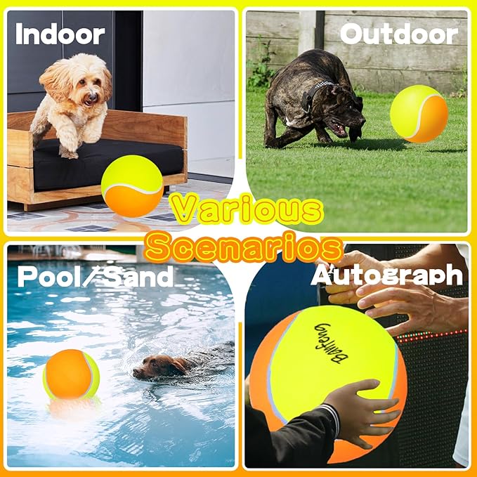 Giant Dog Tennis Ball Big Pet Toys Outdoor Sports Ball with Inflating Needles for Small Medium Large Dog (Yellow+Orange, 9.5inch)