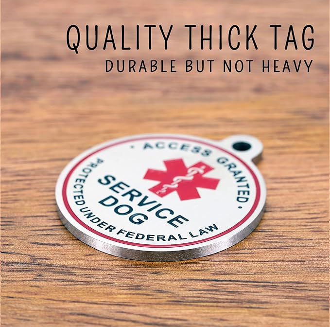 Service Dog ID Tag for Small & Large Dogs - Emotional Support ESA Medical Alert Collar Accessory - Durable Stainless Steel Service Animal Tag - Access Granted ESA Tag in Silver Large