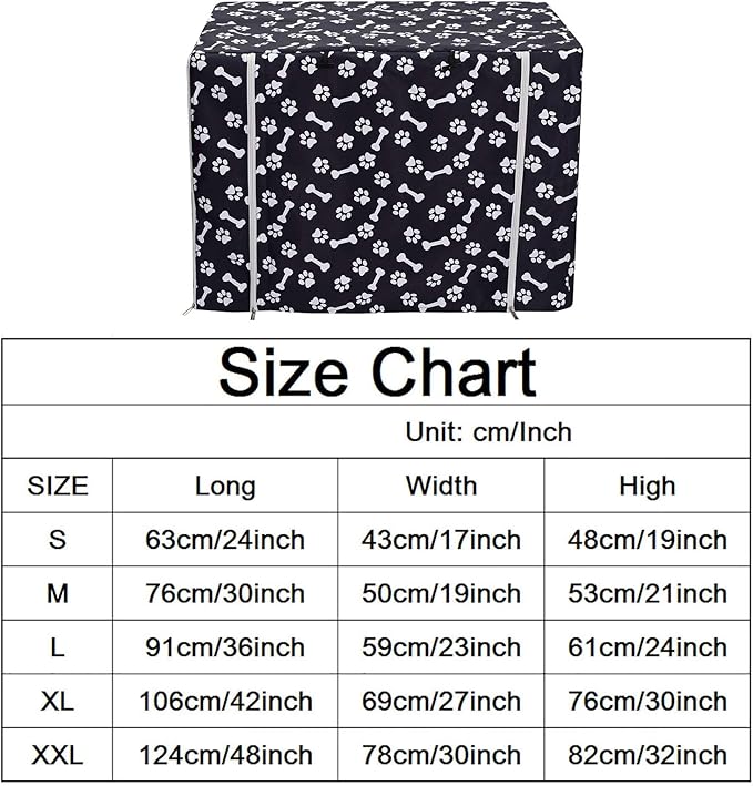 Morezi Dog Crate Cover for Wire Crates,Cage, Heavy Nylon Durable Waterproof Windproof Pet Kennel Cover Indoor Outdoor Protection - Cover only - Black Paw Bone - Large