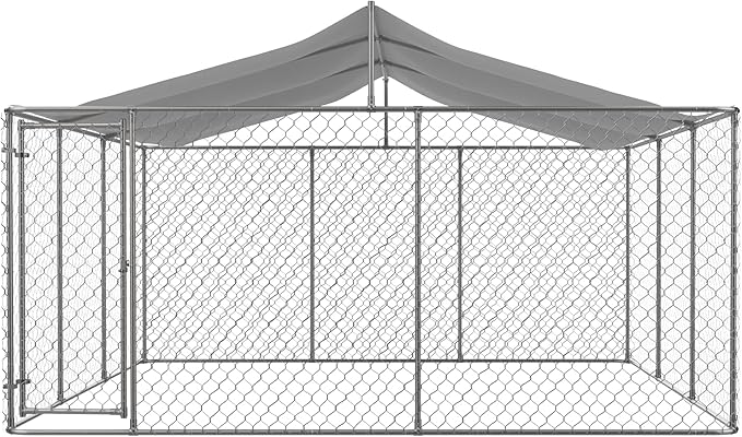 Outdoor Dog Kennel Dog Crate with Lockable Swing Gate,Water & UV Resistant Dog Enclosure Outdoor W/Pitched Roof,Heavy Duty Dog Pens Dog House Outside for Large Dogs,Gray(178"x178")