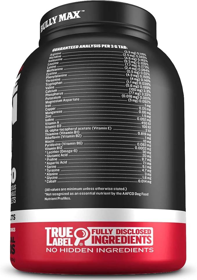 Bully Max 2-in-1 Muscle Builder Chewable Tablets for Puppies & Adult Dogs - Ultimate Canine Dog Supplement for Muscle Gain - 60 Tabs (3 Bottles)