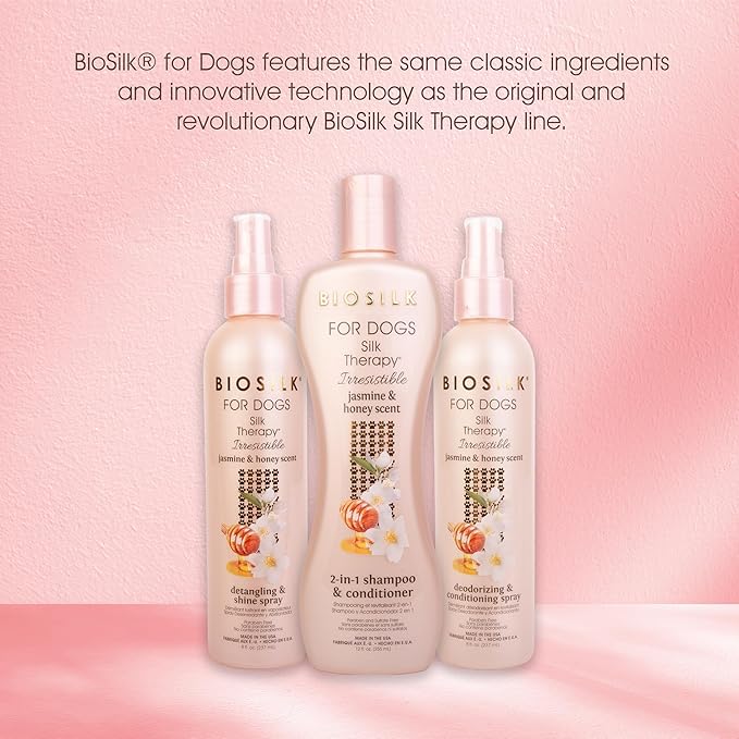 BioSilk for Dogs Silk Therapy Irresistible Deodorizing and Conditioning Spray, Scented, Jasmine and Honey Scent, Paraben Free, Made in The USA, 8 Fl Ounces