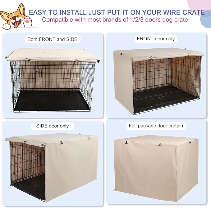 Deblue Heavy-Duty Dog Crate Cover, Privacy Pet Kennel Cover Universal Fits for 42 Inches Wire Cage, Polyester Crate Cover Fit for 1 2 3 Doors Crate (Tan)