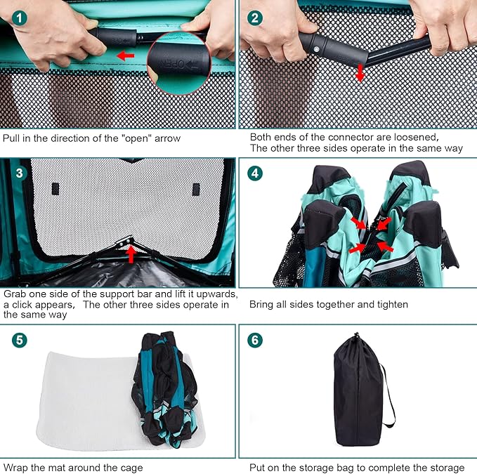 Ownpets Collapsible Dog Crate, 42 inch Portable Travel Dog Crate for Large Dogs, 4-Door Foldable Pet Kennel with Durable Mesh Windows & Soft Mat