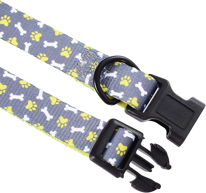 Mile High Life Dog Collar | Cute Puppy Collars | Lightweight Girl Dog Collar | Soft Boy Dog Collars | w Paws Bones Mustache Pattern (Gray, Medium)