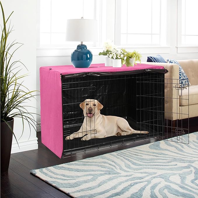 Deblue Heavy-Duty Dog Crate Cover, Privacy Pet Kennel Cover Universal Fits for 30 Inches Wire Cage, Polyester Crate Cover Fit for 1 2 3 Doors Crate (Pink)