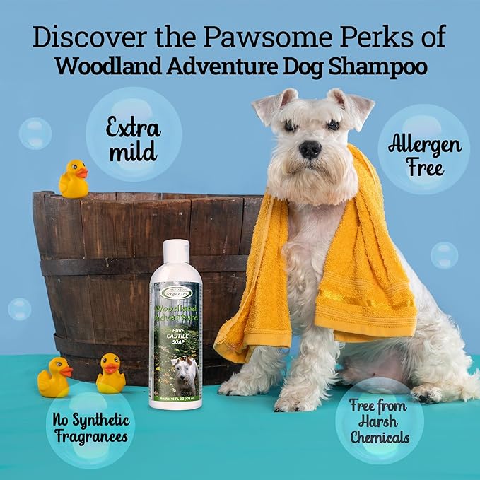 Woodland Adventure Pure Castile Dog Shampoo - Gentle Moisturizing Formula for All Skin Types, Crafted with Pure Ingredients, Mild and Nourishing for Dogs 4 Weeks & Up, 16 oz