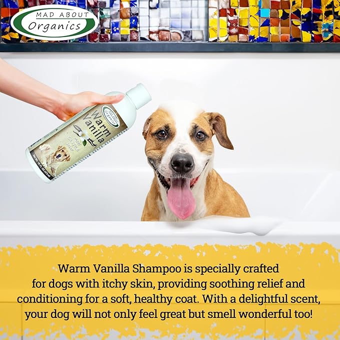 Warm Vanilla Dog Shampoo - Gentle Castile Soap for All Coat Types, Mild and Enriching Hydrating Formula for Dogs 4 Weeks & Above, Carefully Crafted, 16 oz