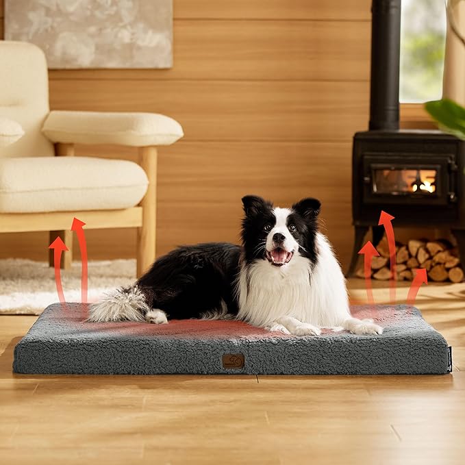 Bedsure Large Dog Bed for Large Dogs – Self Warming Orthopedic Dog Beds with Removable Washable Cover, Egg Foam Pet Bed Mat, Ashen Grey