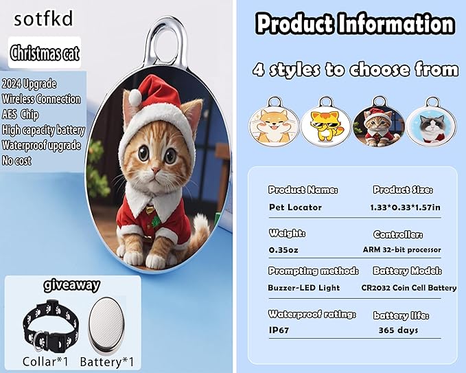 Cat Tracker-Airtag Cat Collar-GPS Tracker for Cats-Android Airtag-Pet Tracker| Android and iOS Universal | No Monthly Fee | No Charging Required | Waterproof | Works with Any Collar