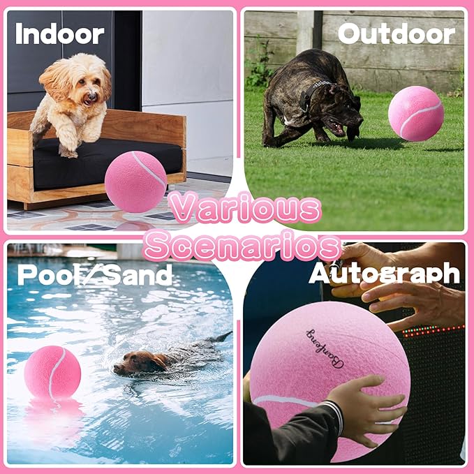 Large Dog Tennis Ball,9.5" Giant Doy Sport Ball Toy,Pet Birthday Present Interactive Dog Toys for Small Medium Large Dog (Pink)