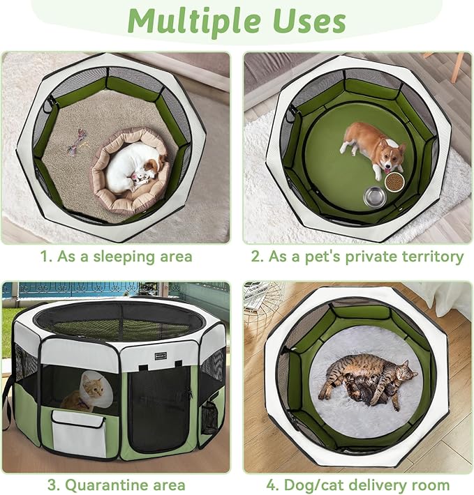 PETSFIT Dog Play Pen,36" Dia Dog Playpen Indoor/Outdoor, Pet Playpen for Cats Puppies&Small Animals-Removable Zipper Mesh Top Cover& Leakproof Bottom(36"x36"x21"H)