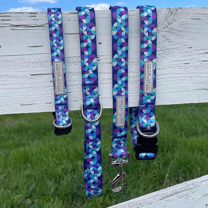 Lucky Love Dog, Blue and Purple Mosaic Plaid Martingale Dog Collar, Premium No Slip Dog Collar, Martingale Collar for Male Female Dogs - (Small, Jasper Mart)