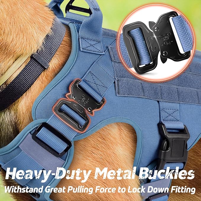 rabbitgoo Tactical Dog Harness for Large Dogs, Heavy Duty Dog Harness with Handle, No-Pull Service Dog Vest Large Breed, Adjustable Military Dog Vest Harness for Training Hunting Walking, Blue, XL