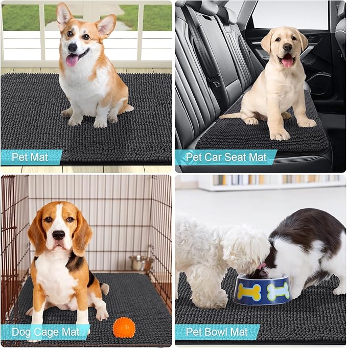 OLANLY Dog Door Mat for Muddy Paws 59x35, Absorbs Moisture and Dirt, Absorbent Non-Slip Washable Mat, Quick Dry Chenille, Mud Mat for Dogs, Entry Indoor Door Mat for Inside Floor, Dark Grey