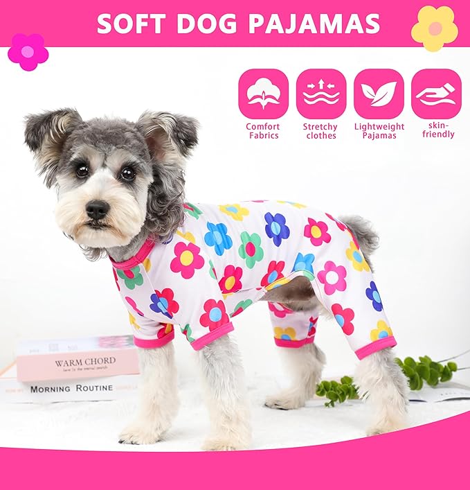 Dog Pajamas Spring Summer Dog Clothes for Small Medium Dogs Girl Boy Cute Soft Puppy Pjs Clothes Doggie Onesies Cat Pet Jammies Outfit (Rose,S)