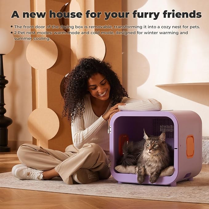 Pet Dryer Box for Dogs and Cats, 71L Large Capacity Ultra-Quiet Dog Hair Dryer Box with Smart Lock, Adjustable Temperature, Ambient Light & Multi-Use Design – Ideal for Pets Under 35lbs