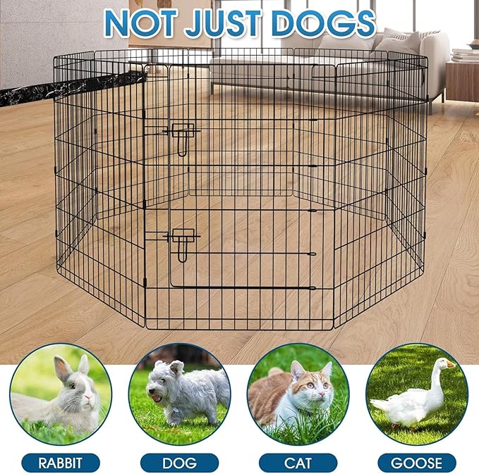 Pet Playpen Dog Pen Foldable Dog Exercise Fence 8 Panels 36 Inch Kennels Pet Playpen Options Ideal for Pet Medium Animals Outdoor Indoor (Playpen with Top Cover)